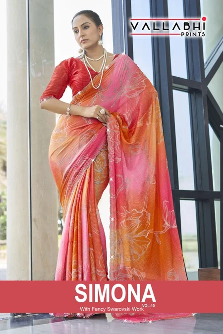 Simona Vol 10 By Vallabhi Moss Chiffon Printed Wholesale Saree In India

